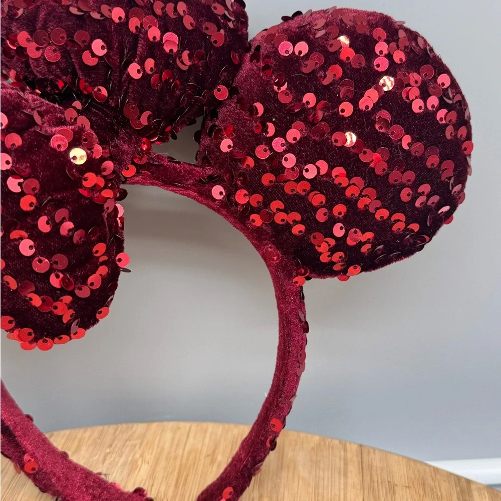Disney‎ Parks Minnie Ears Dark Red Velour Sequin Tokyo Disneyland Japan Headband